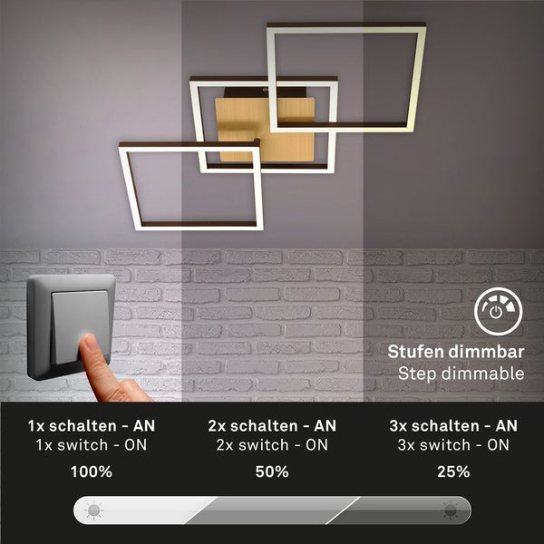 Briloner Leuchten FRAME - Wand-& Deckenleuchte - 3217017 - Stufenweise dimmbar - 3000K warmweiß - Memoryfunktion - Schwenkbar - 76,3 x 36,8 x 7,3 cm
