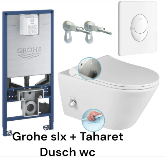 AQUAWASH Duschwc Dusch Wand WC komplett Spülrandlos mit UP-Spülkasten Grohe SLX Spülkasten Taharet mit Soft Close Wc Sitz