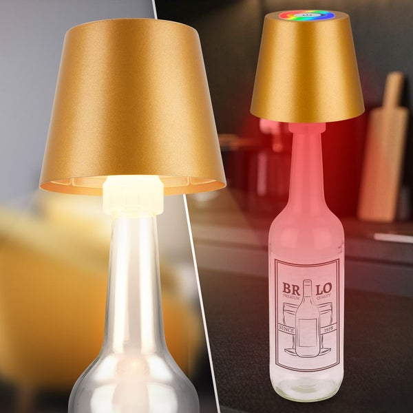 Briloner Calida 3 in 1 RGBW LED Tischlampe kabellos IP44, Dimmbar, Touch, Höhenverstellbar, Spritzwasserschutz, Goldfarbig, 36 x Ø10,5 cm