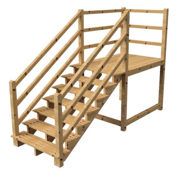 Holztreppe mit Geländer und Plattform für den Gartenbereich