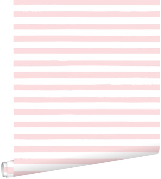 ESTAhome Tapete gemalte Streifen Hellrosa und Weiß - 0,53 x 10,05 m - 138969