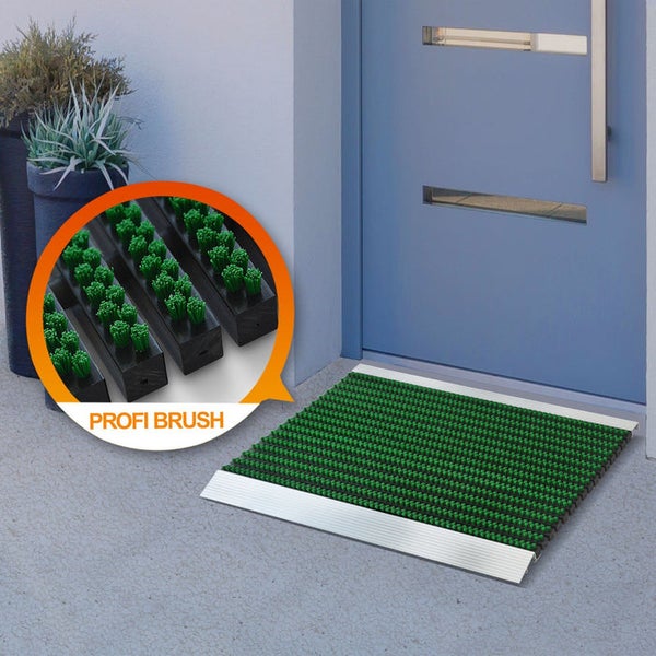 FLOORDIREKT Fußmatte - Profi Brush - Schmutzfangmatte mit Alu-Rahmen - Grün - 40 x 60 cm