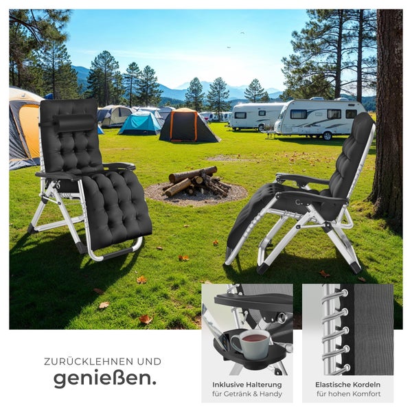 Sonnenliege tectake Cloud 84 x 168 x 82,5 cm, mit Ablagetisch klappbar schwarz