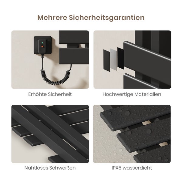 EMKE Elektrischer Badheizkörper 100x50 cm, Design-Handtuchheizkörper mit LCD-Display, Thermostat, Timer, Temperaturregelung, WiFi & App-Steuerung, 600W, Flachheizkörper für Bad, Schwarz, Linksanschluss