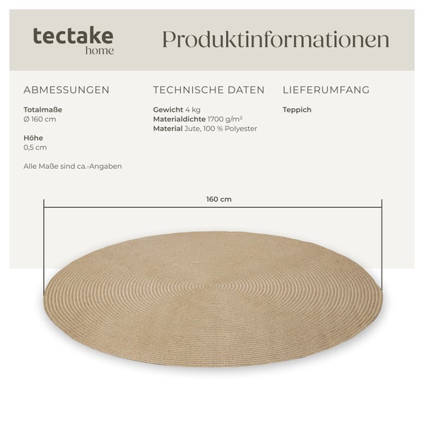 Geflochtener Teppich tectake strapazierfähig und pflegeleicht Ø 160 cm Ø 160 cm