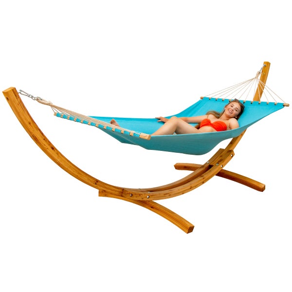 AMANKA XXL Hängematte mit Gestell - 325 cm Hängemattengestell Outdoor Holz - Hängematte Blau Outdoor Stabhängematte mit Gestell -  Hängematte für 2 - Hängematten Ständer Holz Hängematte Zwei Personen