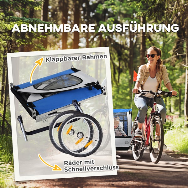 HOMCOM Kinderanhänger, 130L x 76B x 88H cm, Oxford-Gewebe, Stahl, Blau