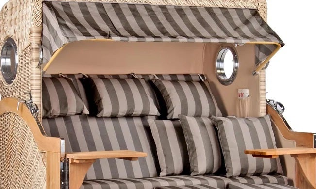 Strandkorb Westerland XXL Teak Bullauge PE shell Dessin 537