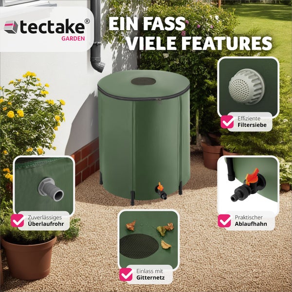 Regentonne tectake  mit Hahn und Überlaufschutz Oberseite abnehmbar