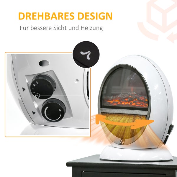 HOMCOM LED Elektrokamin mit Flammeneffekt, 1500W, 30,5 x 18 x 35 cm, ABS-Kunststoff, Weiß