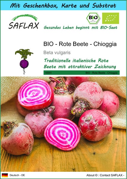 SAFLAX Geschenk Set - BIO - Rote Beete - Chioggia - Beta vulgaris - 70 Samen - Mit Geschenkbox, Versandaufkleber, Geschenkkarte und Anzuchtsubstrat