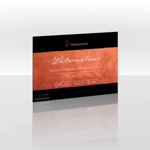 Hahnemühle Aquarellblock Echt-Bütten, matt, 640 Gramm pro Quadratmeter, 30 mal 40 Zentimeter, 10 Blatt, 100 Prozent Hadern.