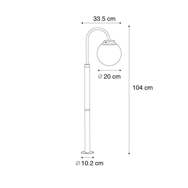 Detailansicht einer Außenleuchte mit runder, klarer Glaskugel und schwarzem Metallgestell