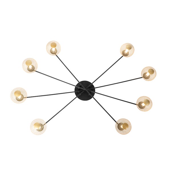 Deckenleuchte mit acht Leuchtenarmen und kreisförmigen Lampenschirmen