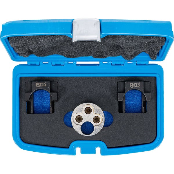 BGS technic Bremskolbenrücksteller-Satz in geöffnetem, blauem Kunststoffkoffer