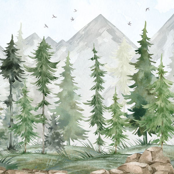 Kindertapete Tannen­wald Aquarell 400 x 280 cm