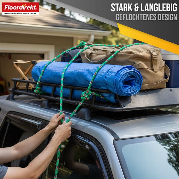 Geflochtene Polypropylen-Seile sichern Ladung auf einem Autodachgepäckträger