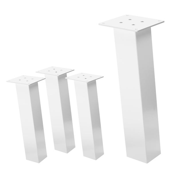 ML-Design 4er Set Tischbeine schräg H:42 cm, Weiß glänzend, aus pulverbeschichtetem Stahl, eckig, Profil 8x8 cm, I-Form, Möbelfüße Metall 96° Neigung, Tischfüße Möbelbeine für Couchtisch, Sitzbank