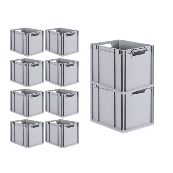 PROREGAL Spar Set 10x Eurobox Nextgen Economy Mit Scharnierdeckel & Grünen Schiebeschnappverschlüssen Griffe Offen HxBxT 32 x 30 x 40 cm 30 Liter