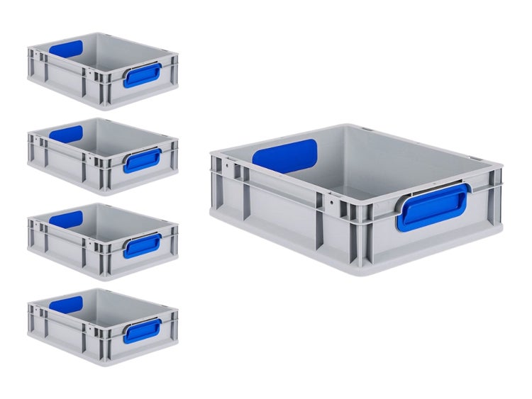 PROREGAL Spar Set 5x Eurobox Nextgen Color HxBxT 12 x 30 x 40 cm 11 Liter Griffe Blau Geschlossen Glatter Boden Eurobehälter Transportbox