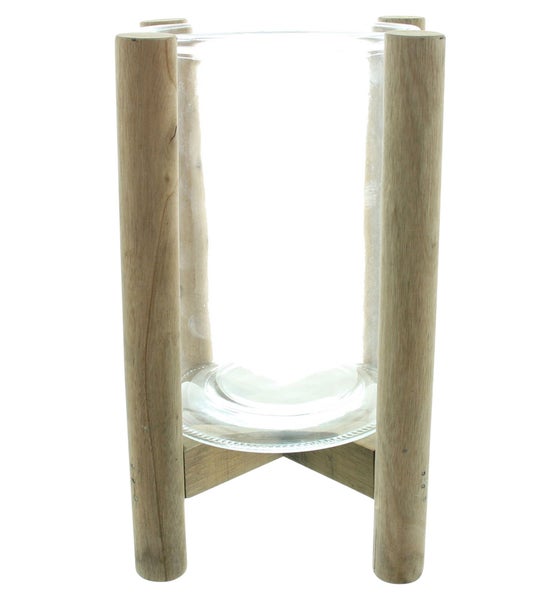 FRANK FLECHTWAREN | Windlicht Holzrahmen, GLAS, PAPPEL, 16 x 16 x 30 cm, Glas Ø 15 x 21 cm