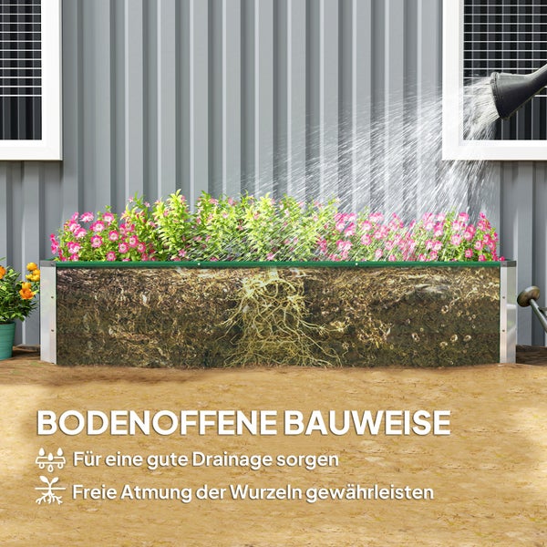 Outsunny Hochbeet aus Stahl Gartenbeet Pflanzkasten Blumenkasten Blumenkübel mit Handschuhe Grün 183 x 47 x 40 cm