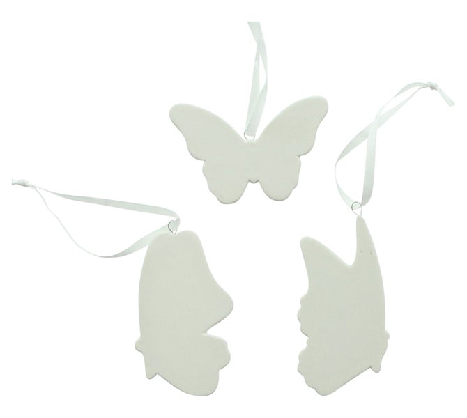 FRANK FLECHTWAREN | Hänger Schmetterling, 12er Set, PORZELLAN, ORGANZA, 8 x 0,5 x 5cm, 5 x 0,5 x 8cm, 5,5 x 0,5 x 9cm