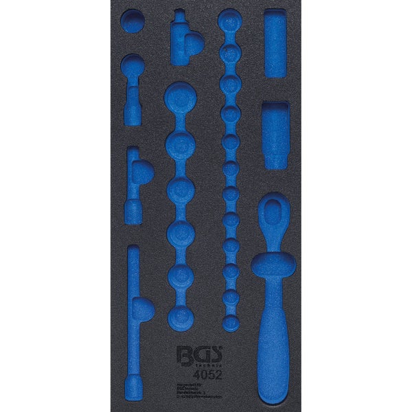 Werkzeugeinlage aus Schaumstoff für Werkstattwagen mit Aussparungen für Steckschlüssel und Knarren von BGS technic.