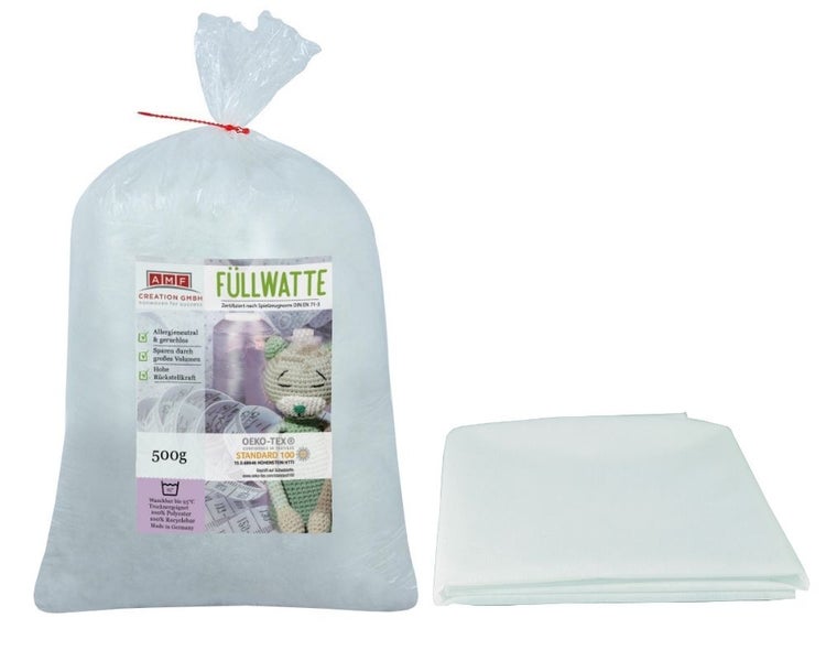 AMF Life Füllwatte, waschbar bis 95 Grad, zertifizierte Qualität, 500g + 1x Inlett-Vlies (40g/m²) 1,1m x 2m