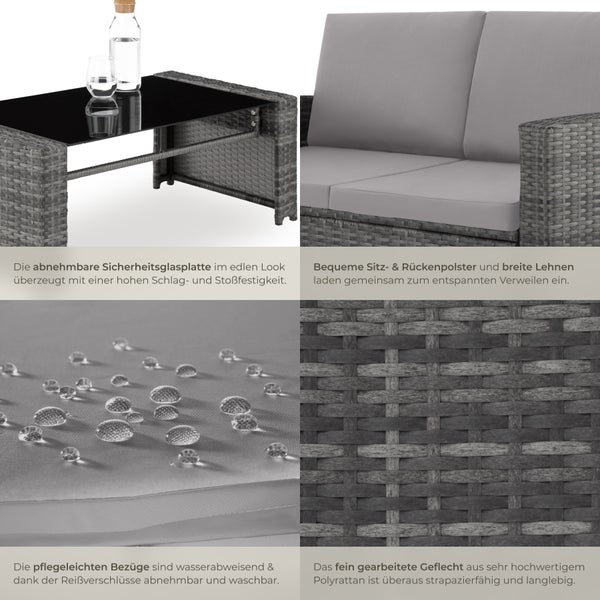 Rattan Lounge tectake Jesolo mit Sicherheitsglasplatte für 4 Personen grau/hellgrau