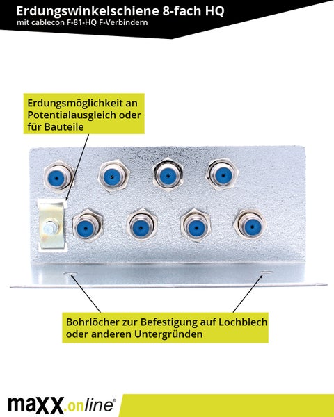 8-fach Erdungswinkel für Sat Multischalter, LNBs, Antennenverstärker, Potentialausgleich für Koaxialkabel, Erdungsblock, Erdungsschiene für Sat Erdung