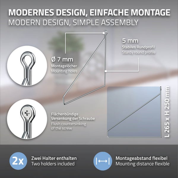 ML-Design 4 Stück Regalhalterung 250mm, Silber, Metall, Dreieckige Regalhalterungen, Schwebe Regalwinkel, Draht Wandhalterung, Regalträger für Wandmontage, Wandregal Wandkonsole Hängeregal Regalstütze