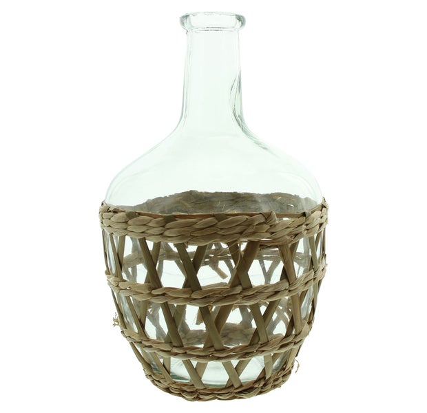 FRANK FLECHTWAREN | Dekovase Geflecht, GLAS, SEEGRAS, 19 x 19 x 30 cm