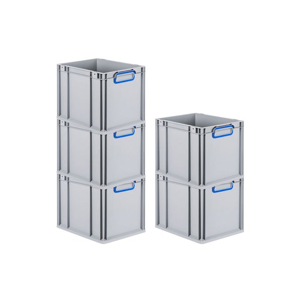 PROREGAL Spar Set 5x Eurobox Nextgen Color HxBxT 32 x 30 x 40 cm 30 Liter Griffe Blau Geschlossen Glatter Boden Eurobehälter Transportbox