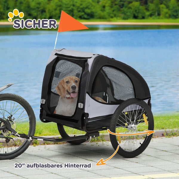 PawHut Hundeanhänger, 140L x 71B x 35H cm, Oxfordstoff (100% Polyester), Stahl, Schwarz