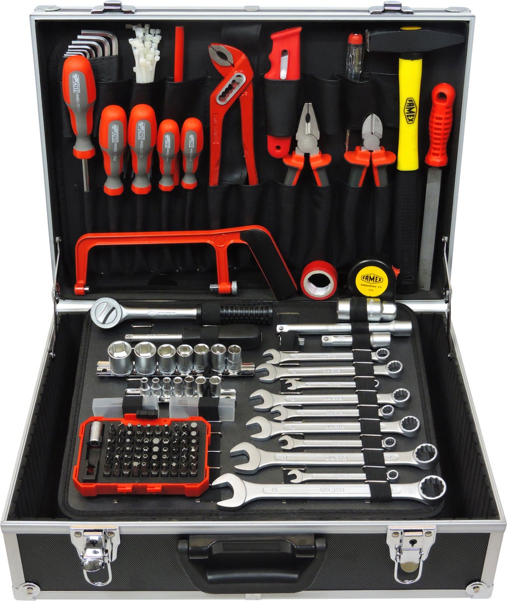 FAMEX 758-63 Werkzeugkoffer bestückt mit Werkzeug 130-tlg.