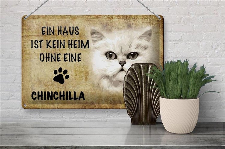 Blechschild Spruch 30x20cm Chinchilla Katze ohne kein Heim