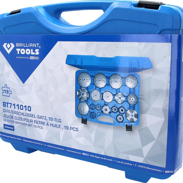 19-teiliges Ölfilterschlüssel Sortiment für verschiedene Automarken und Modelle in blauem Koffer