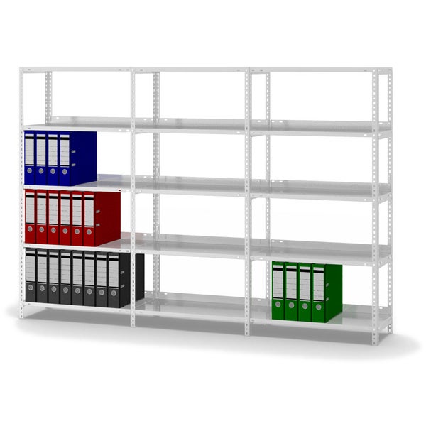 PROREGAL Aktenregal Schraubsystem Grundregal HxBxT 150 x 75 x 30 cm 5 Ebenen Fachlast 60 kg Mit Deckboden Einseitig Nutzbar Lichtgrau