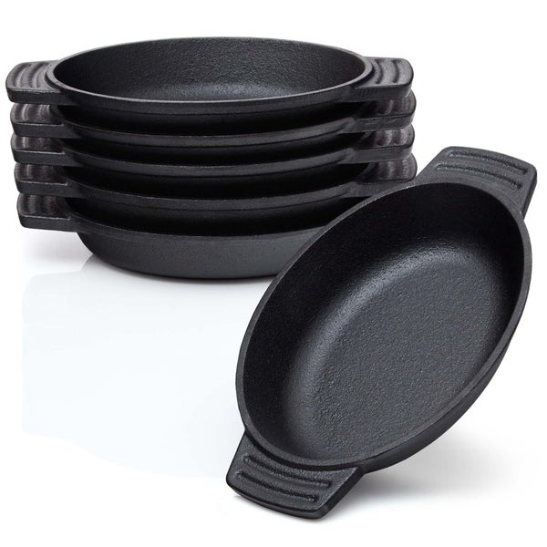 BBQ-Nerd Servierpfännchen aus Gusseisen im 6er Set |  Grillpfännchen - oval 22,5x13 cm - zum Braten Überbacken Grillen Anrichten Servieren | Gusspfännchen für einzelne Portionen