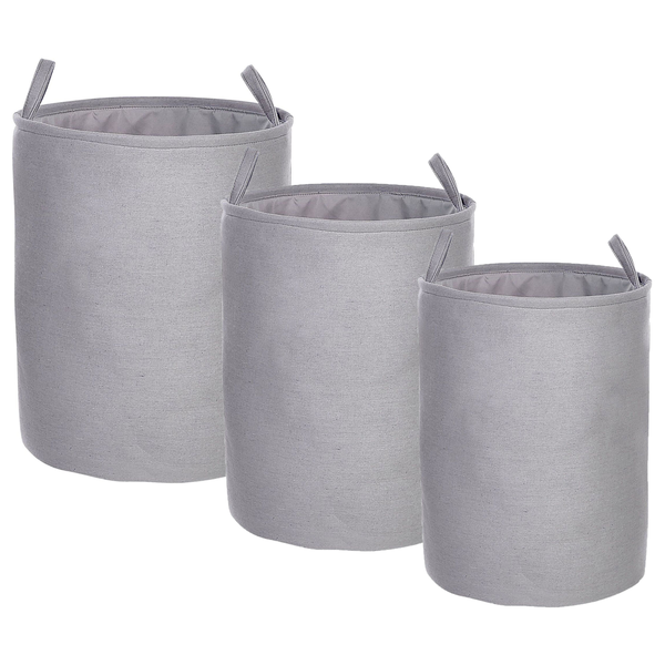 3-teiliges Set graue Wäschekörbe aus Textil mit Griffen in verschiedenen Größen