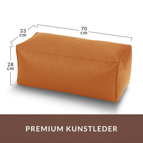 Green Bean Sitzhocker aus Kunstleder - Pouf mit EPS Perlen Füllung - 70 x 33 x 28cm - perfekte Ergänzung zum Sitzsack - Sitzwürfel Sitzkissen Hocker Fußhocker - Cognac