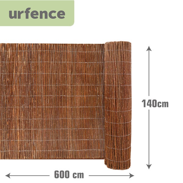 urfence Logo, Sichtschutzmatte aus Weide, 140 Zentimeter hoch und 600 Zentimeter lang.