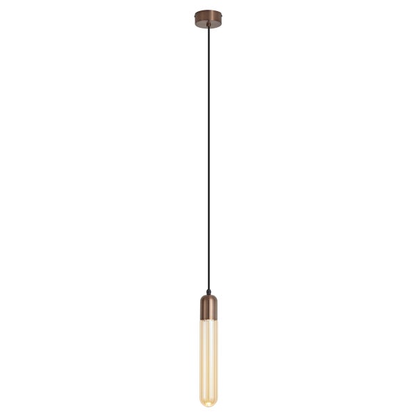 Moderne einflammige Pendelleuchte mit zylindrischem Leuchtmittel und Metallfassung für die Deckenmontage