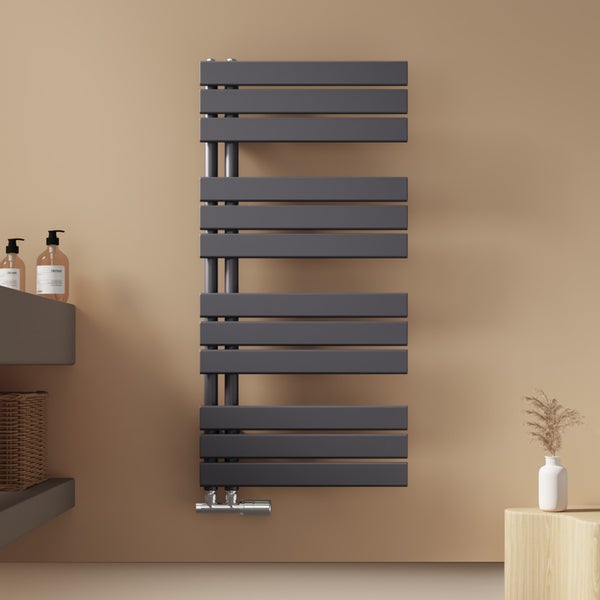 EMKE Badheizkörper Flach 1041x500 mm Anthrazit, Handtuchwärmer für Badezimmer Handtuchtrockner, Panel Handtuchhalter Seitenanschluss für Wasser 529W