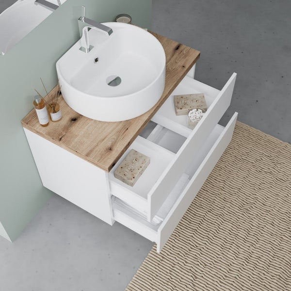 Möbelset für das Badezimmer 80 cm mit Holzoptik-Waschtischplatte | Elba
