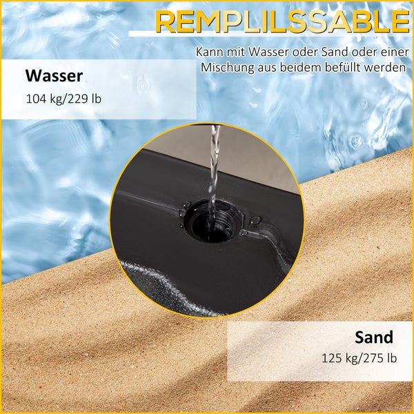 Outsunny 4-tlg. Schirmgewicht für Ampelschirm, Sand/Wasser befüllbar bis 140 kg, 109L x 109B x 10H cm, HDPE, Schwarz