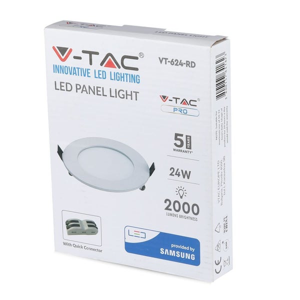 V-TAC VT-624RD - Runde LED-Mini-Panels - Premium-Serie - Samsung - IP20 - Weiß - 24W - 2000 Lumen