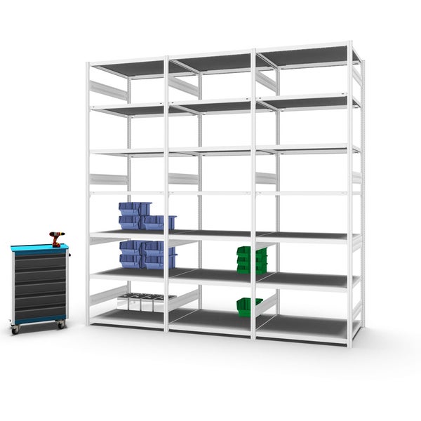 PROREGAL Fachbodenregal Stecksystem T-Profil Heavy-Duty Grundregal HxBxT 300 x 100 x 80 cm 7 Ebenen Fachlast 330 kg Beidseitig Nutzbar Lichtgrau