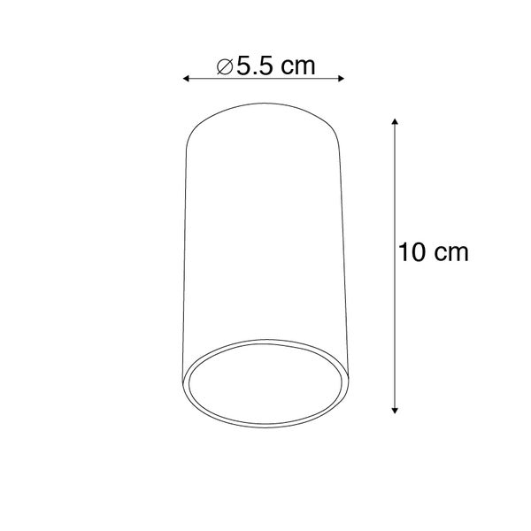 Technische Zeichnung einer zylinderförmigen Leuchte mit den Maßen: Durchmesser 5,5 cm, Höhe 10 cm.